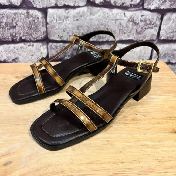 Nine West Brown Leather Strappy Sandals Size 7.5 - Picture 1 of 8